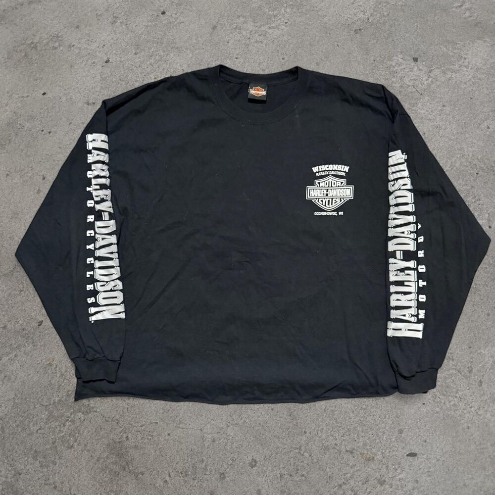 Y2K 2000’s Harley Davidson White and Black Long Sleeve Hits Men’s Size XXL
